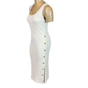 Hippie Rose Ribbed Knit Sleeveless Dress Slit Buttons Sz L Oatmeal Beige #281L